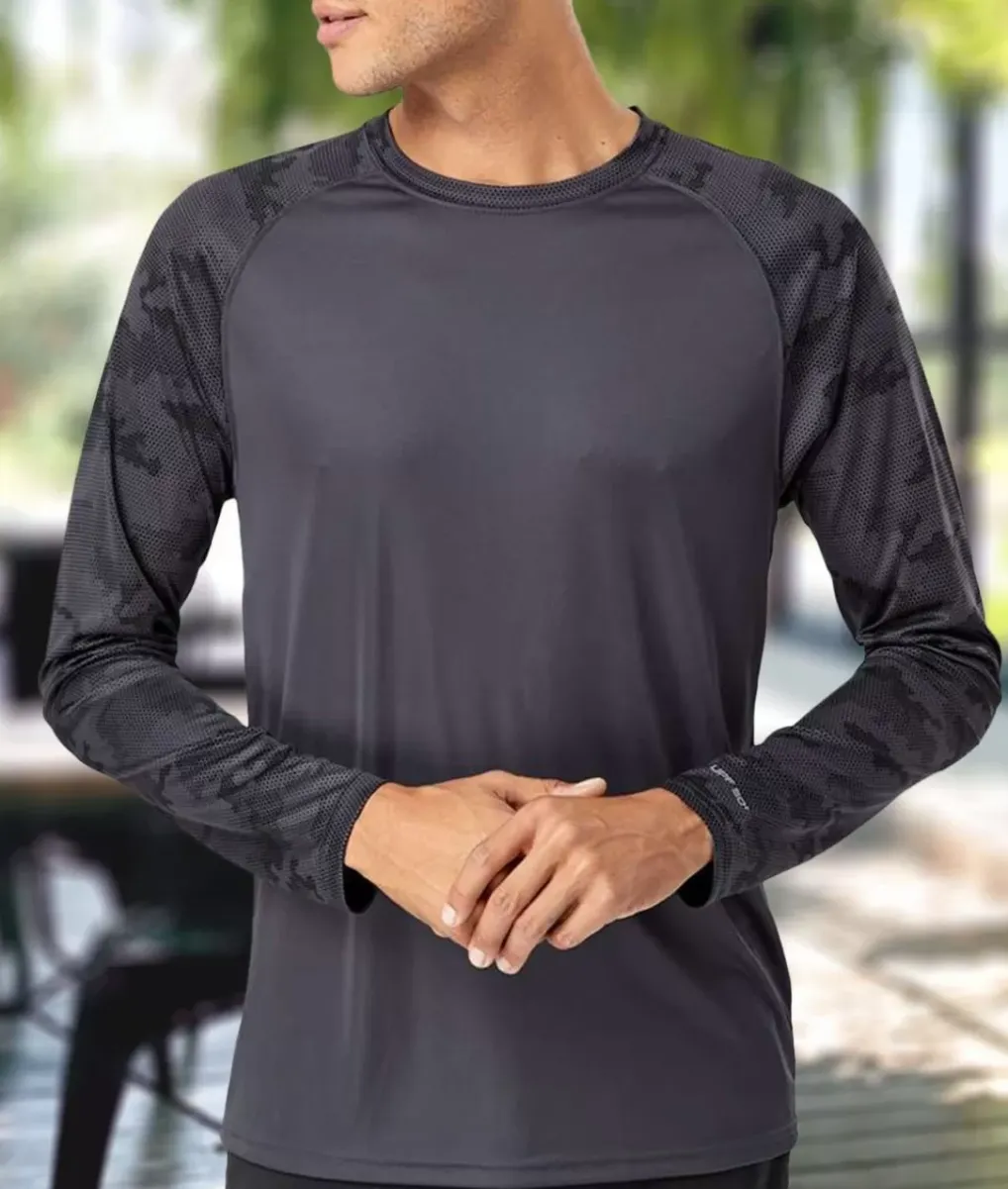 Outlet Nayked Apparel Men'S Cayman Performance Upf Camo Colorblock Long Sleeve T-Shirt