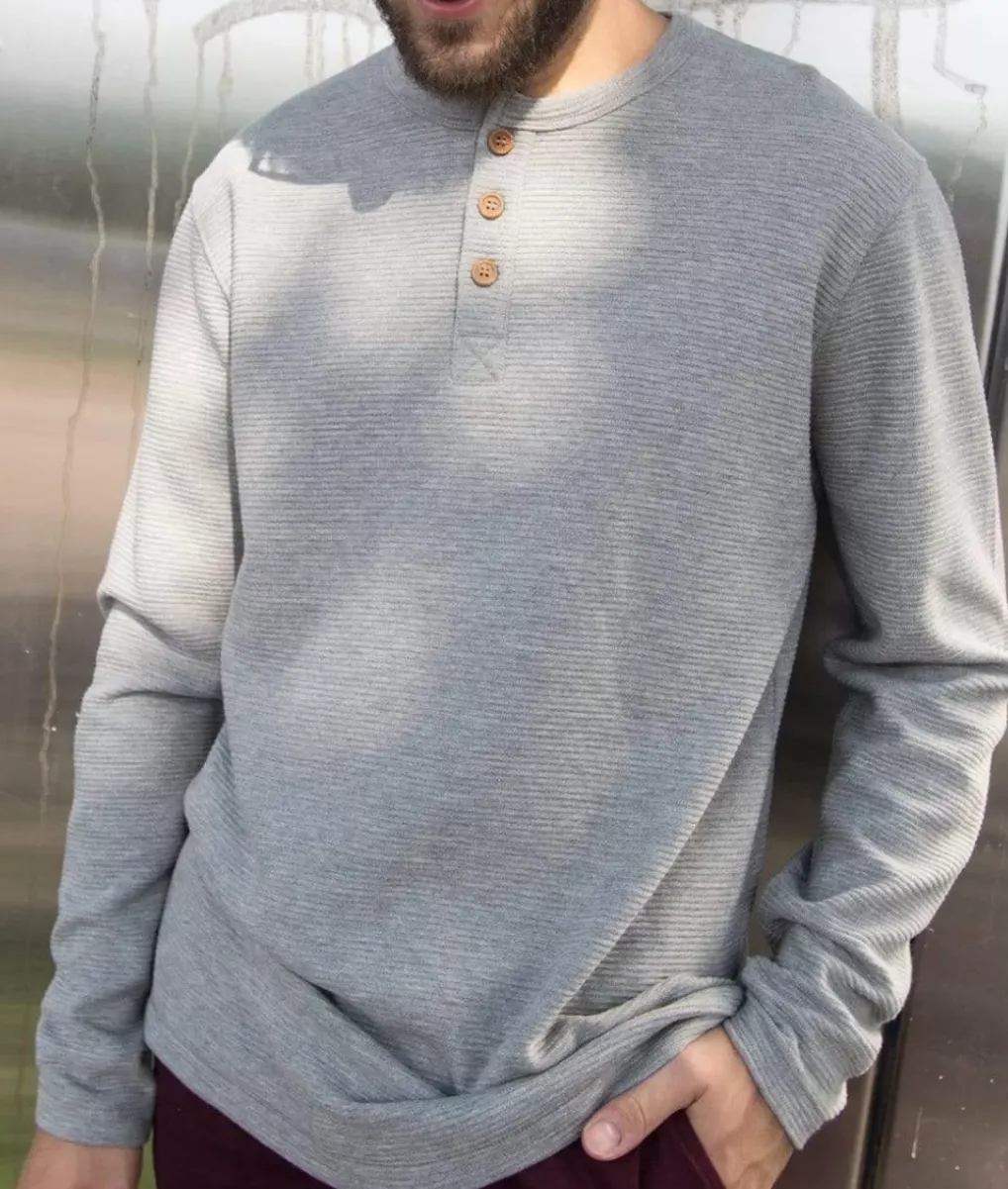 Fashion Nayked Apparel Men'S Long Sleeve Ottoman Rib Knit Henley Shirt/Discontinued