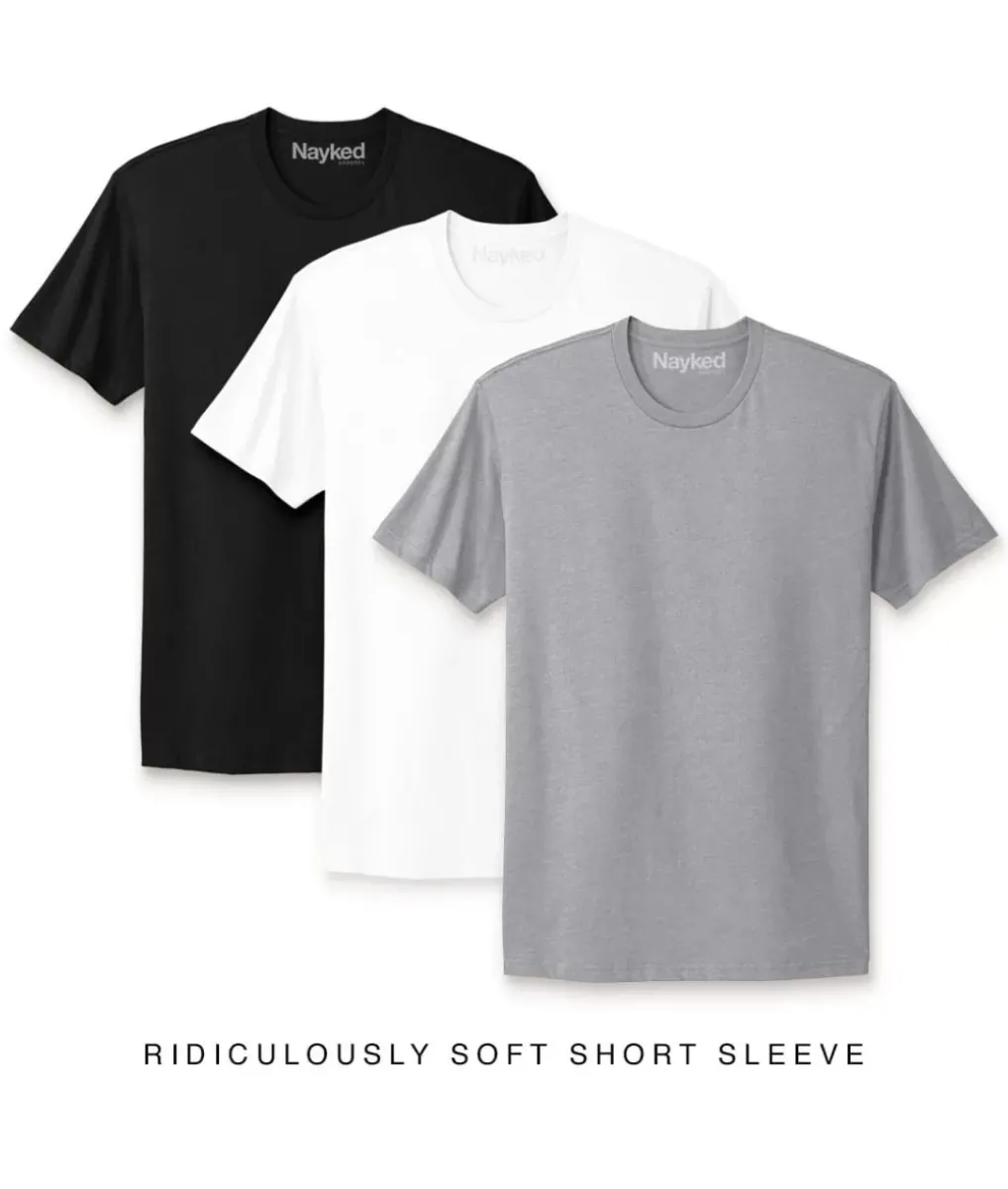 Outlet Nayked Apparel Men'S 3Pk Ridiculously Soft Short Sleeve Crew Neck 100% Cotton T-Shirt Favorites