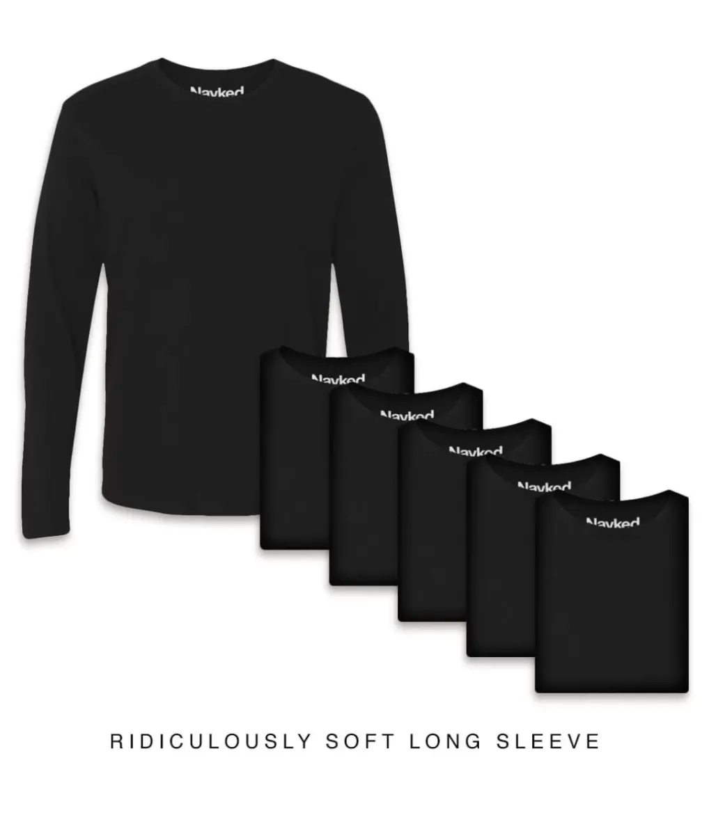 Hot Nayked Apparel Men'S 6Pk Ridiculously Soft Long Sleeve 100% Cotton T-Shirt