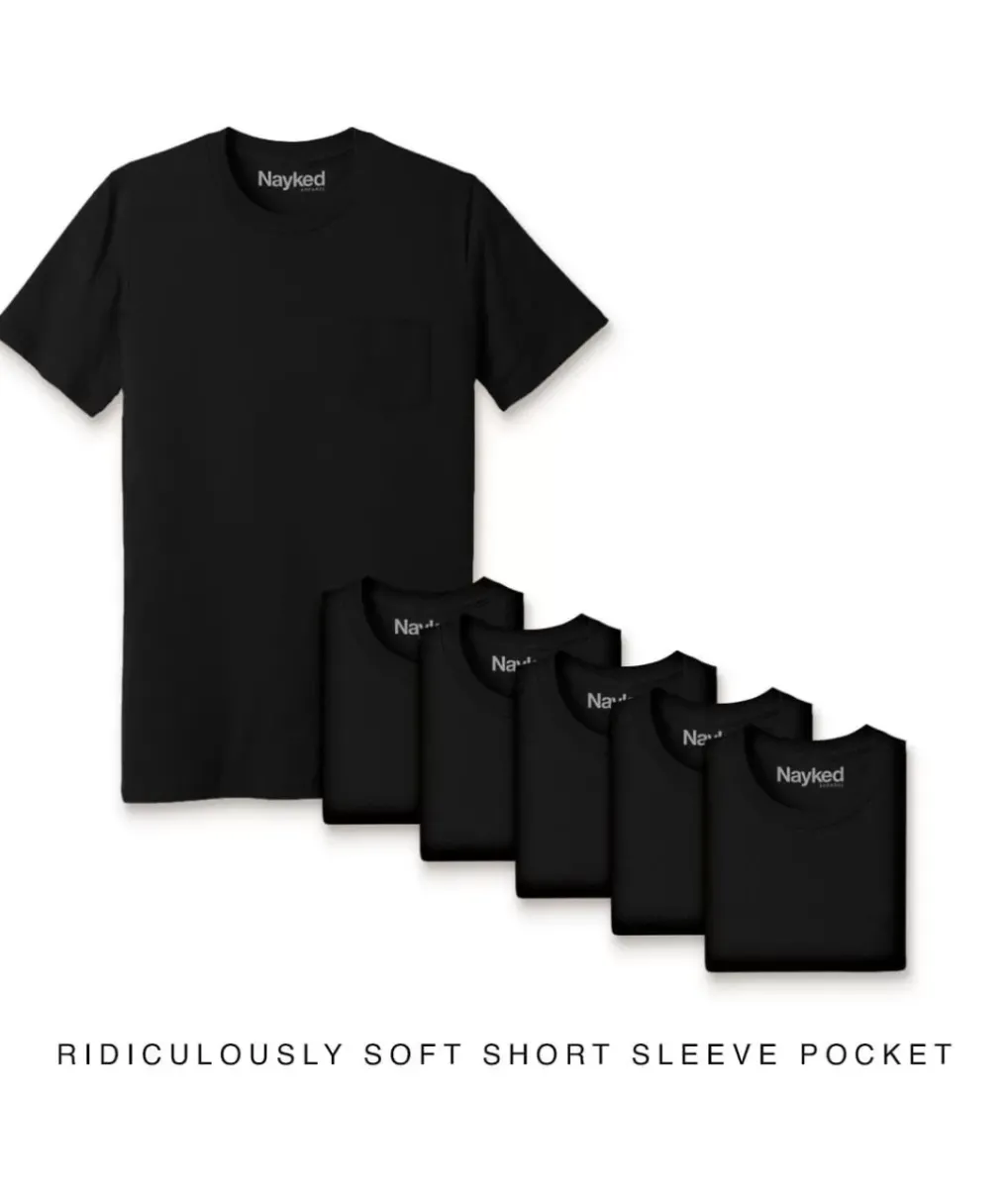 Outlet Nayked Apparel Men'S 6Pk Ridiculously Soft 100% Cotton Pocket T-Shirt