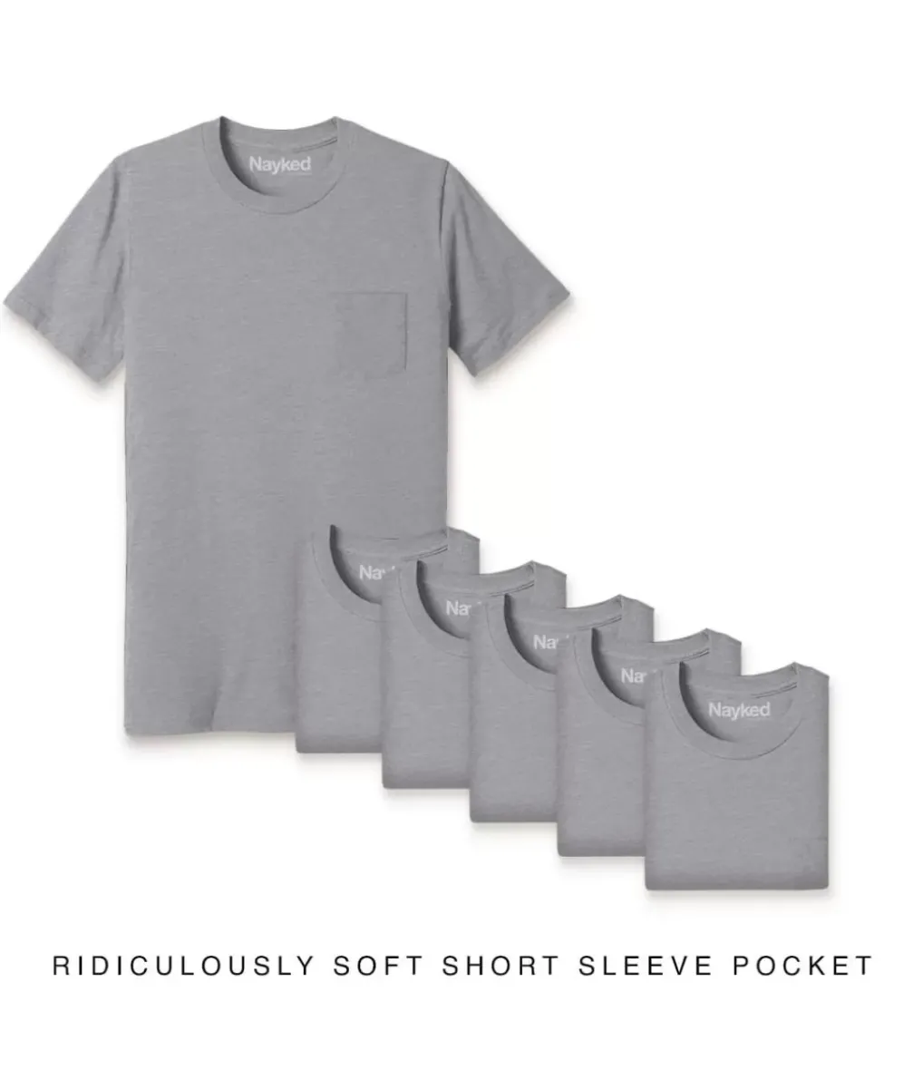 Outlet Nayked Apparel Men'S 6Pk Ridiculously Soft 100% Cotton Pocket T-Shirt