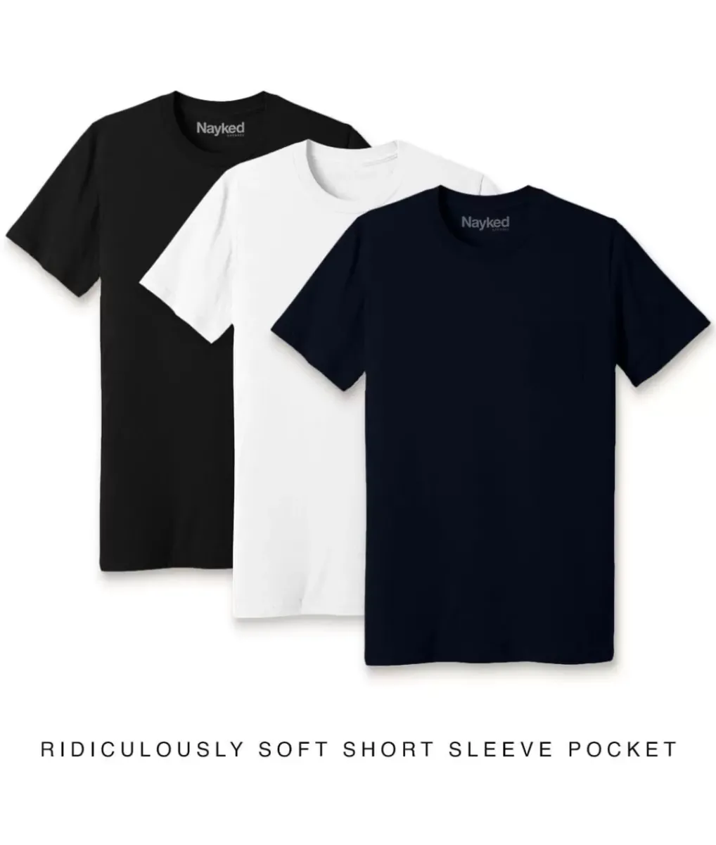 New Nayked Apparel Men'S 3Pk Ridiculously Soft 100% Cotton Pocket T-Shirt Favorites