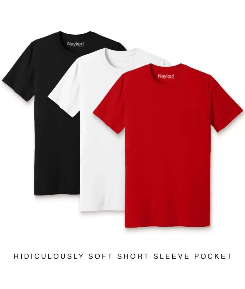 Outlet Nayked Apparel Men'S 3Pk Ridiculously Soft 100% Cotton Pocket T-Shirt Favorites