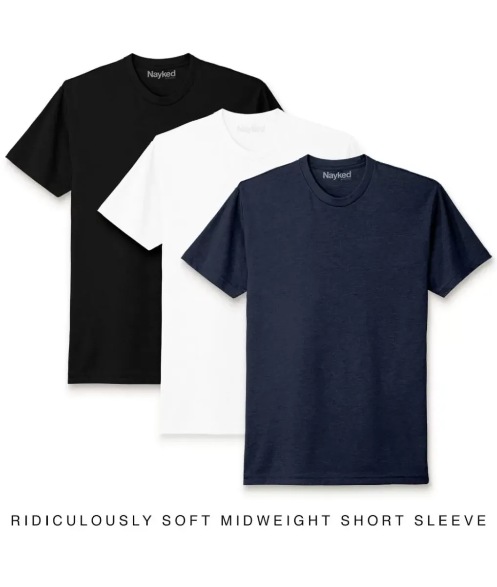 Sale Nayked Apparel Men'S 3Pk Ridiculously Soft Midweight Crew T-Shirt Favorites