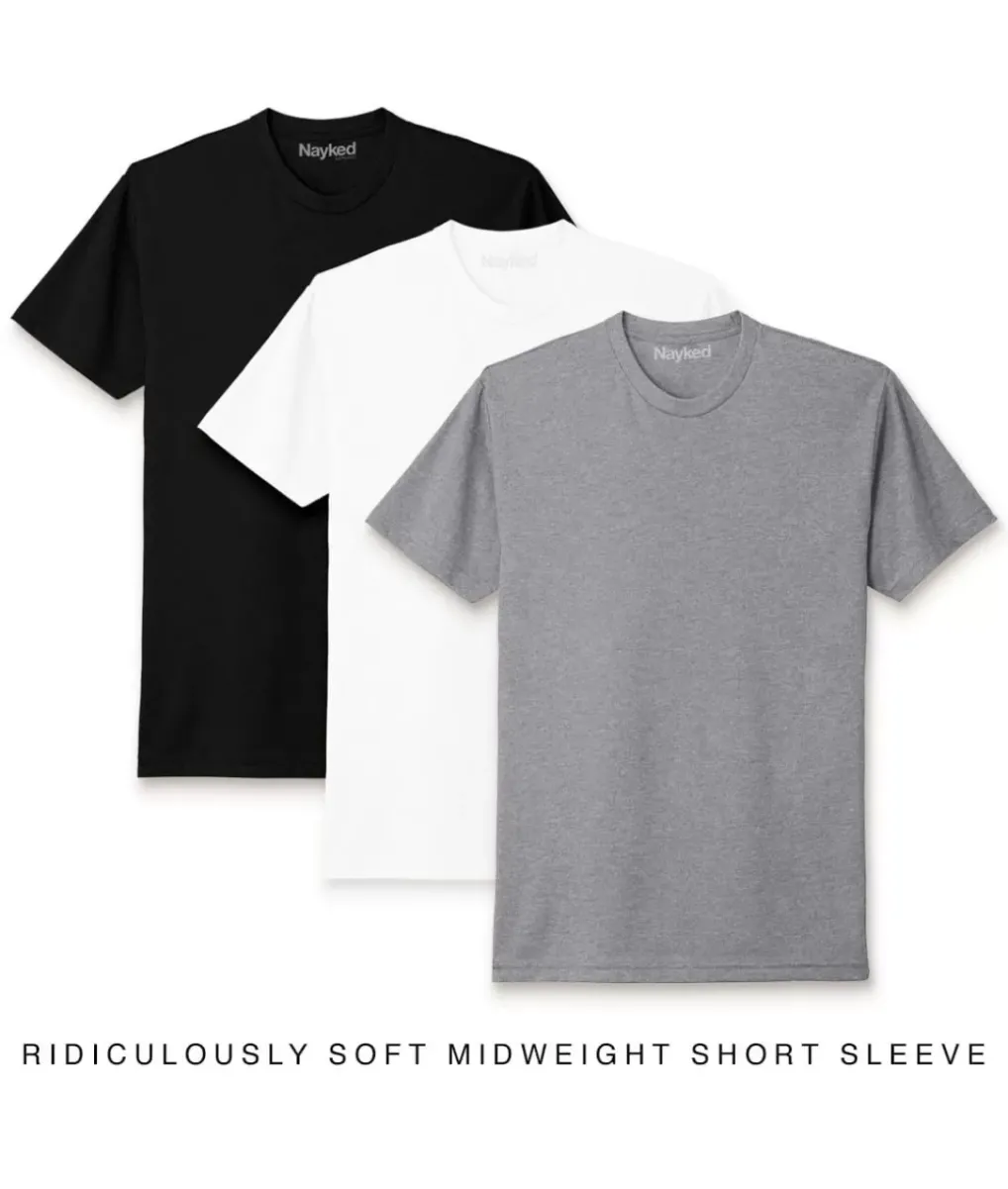 Sale Nayked Apparel Men'S 3Pk Ridiculously Soft Midweight Crew T-Shirt Favorites