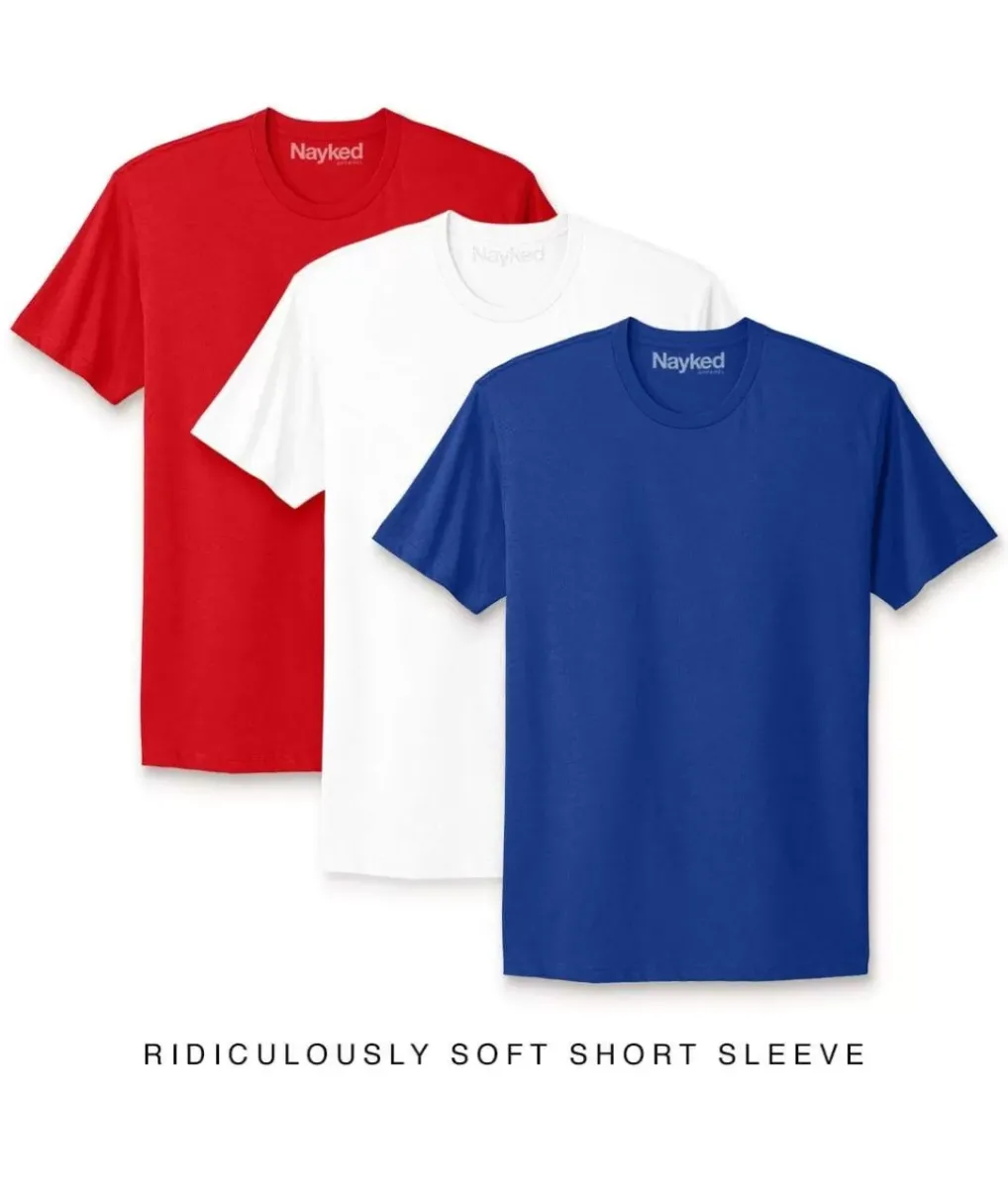 Online Nayked Apparel Men'S 3Pk Ridiculously Soft Short Sleeve Crew Neck 100% Cotton T-Shirt Favorites