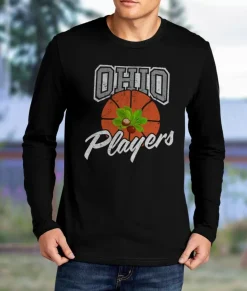 Online Nayked Apparel Men'S Ridiculously Soft 100% Cotton Long Sleeve Graphic Tee | Ohio Players (Buckeye Leaf) Black