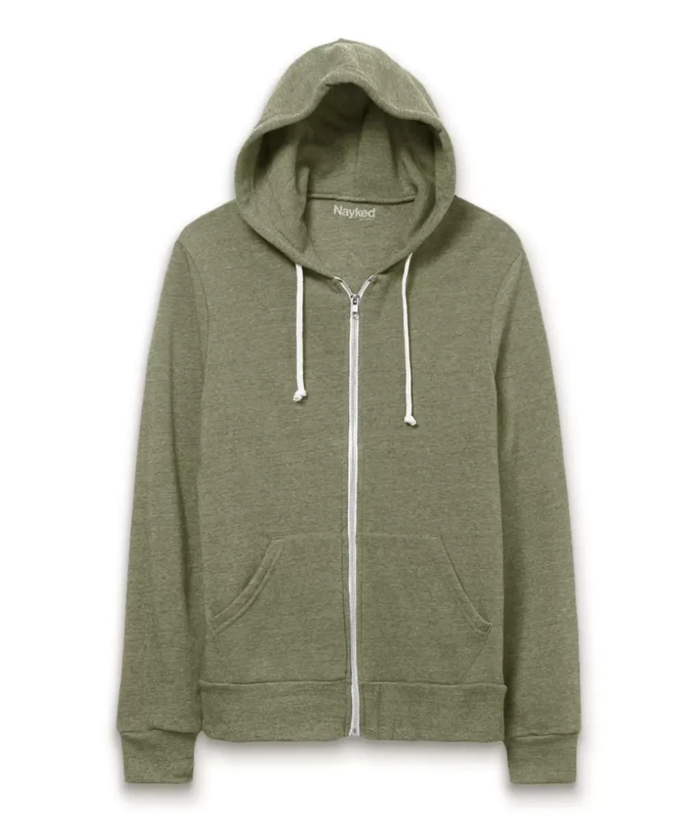 New Nayked Apparel Men'S Ridiculously Soft Vintage Recycled Fleece Full-Zip Hoodie