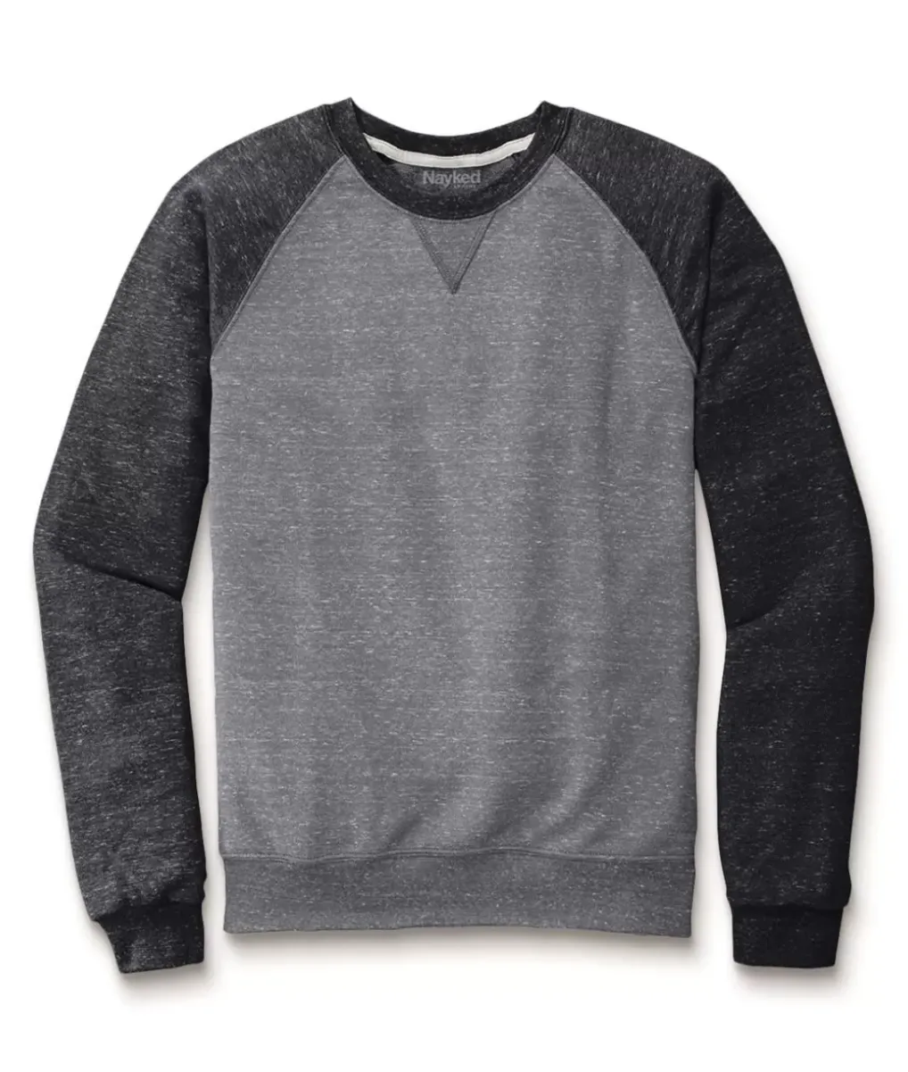 Fashion Nayked Apparel Men'S Soft Snow Heather French Terry Raglan Pullover Sweatshirt