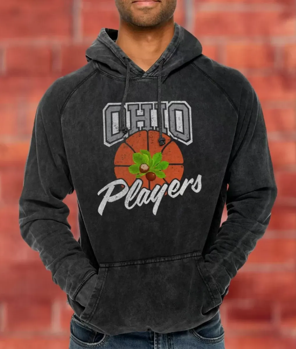 Online Nayked Apparel Men'S Vintage Raglan Graphic Hoodie | Ohio Players (Buckeye Leaf) Vintage Black