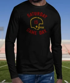 Hot Nayked Apparel Ridiculously Soft Saturday Is Game Day Graphic Long Sleeve Crew Neck T-Shirt