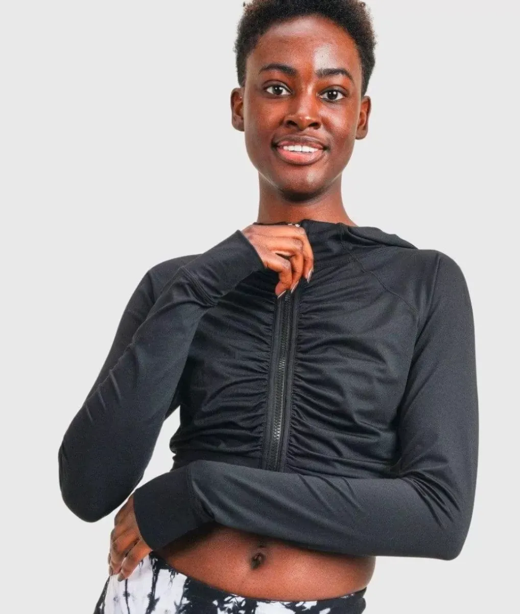 Online Nayked Apparel Ruched Front Cropped Hoodie Jacket/Discontinued Black