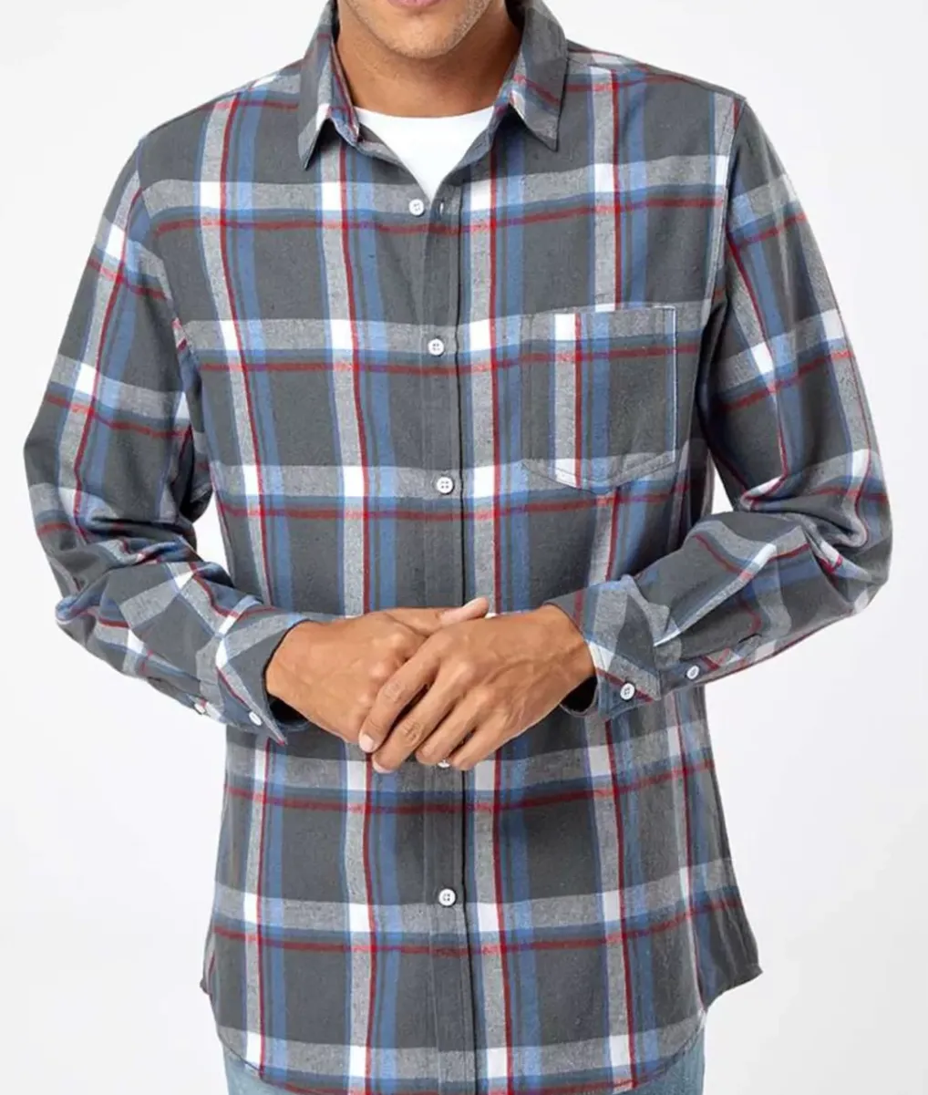 Clearance Nayked Apparel Soft Flannel Plaid Shirt With Chest Pocket