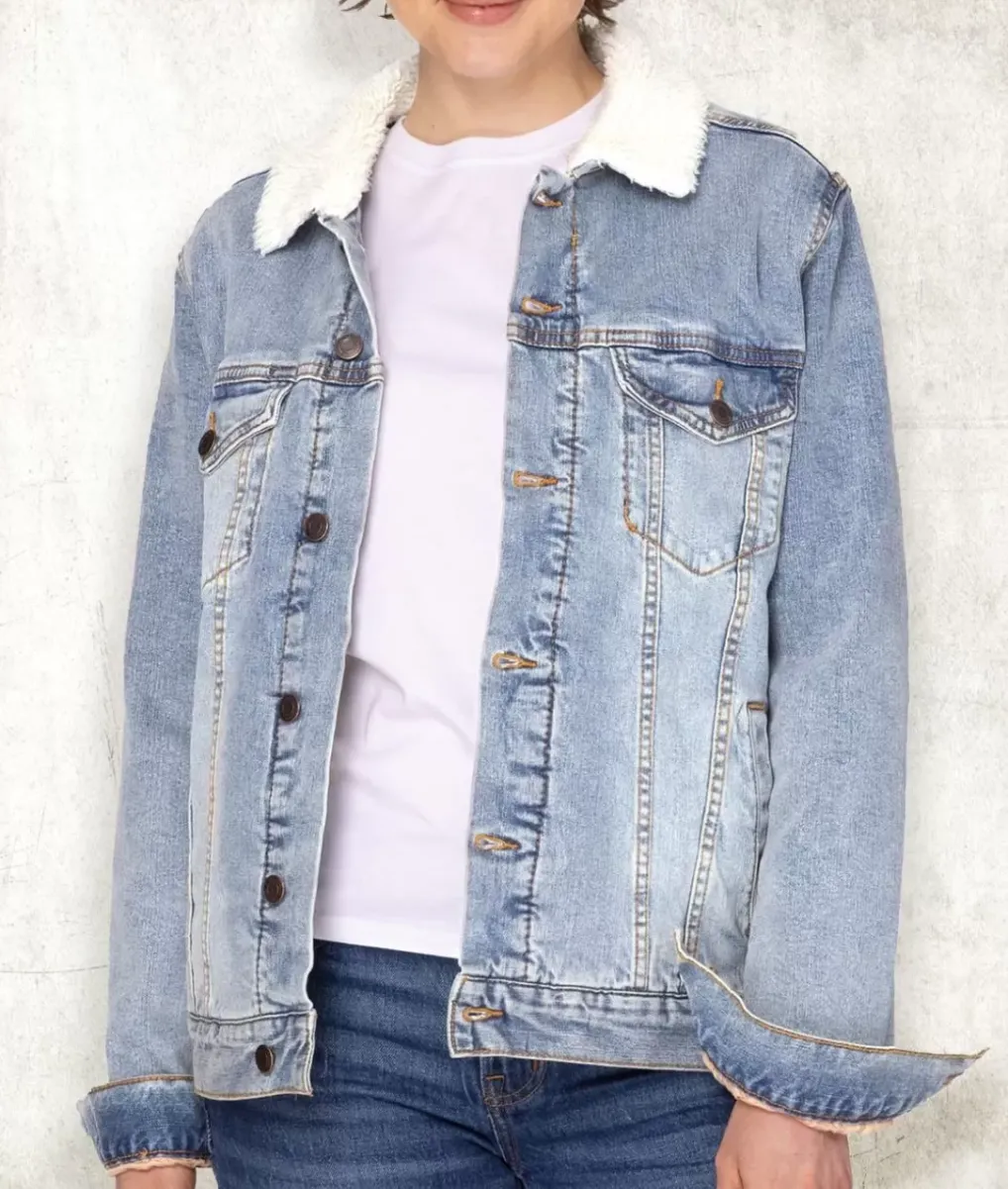 Hot Nayked Apparel Unisex Soft Sherpa Lined Vintage Denim Jacket