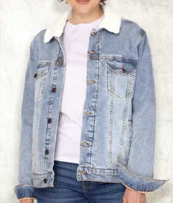 Fashion Nayked Apparel Unisex Soft Sherpa Lined Vintage Denim Jacket