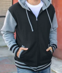 Fashion Nayked Apparel Varsity Full-Zip Hooded Fleece Jacket