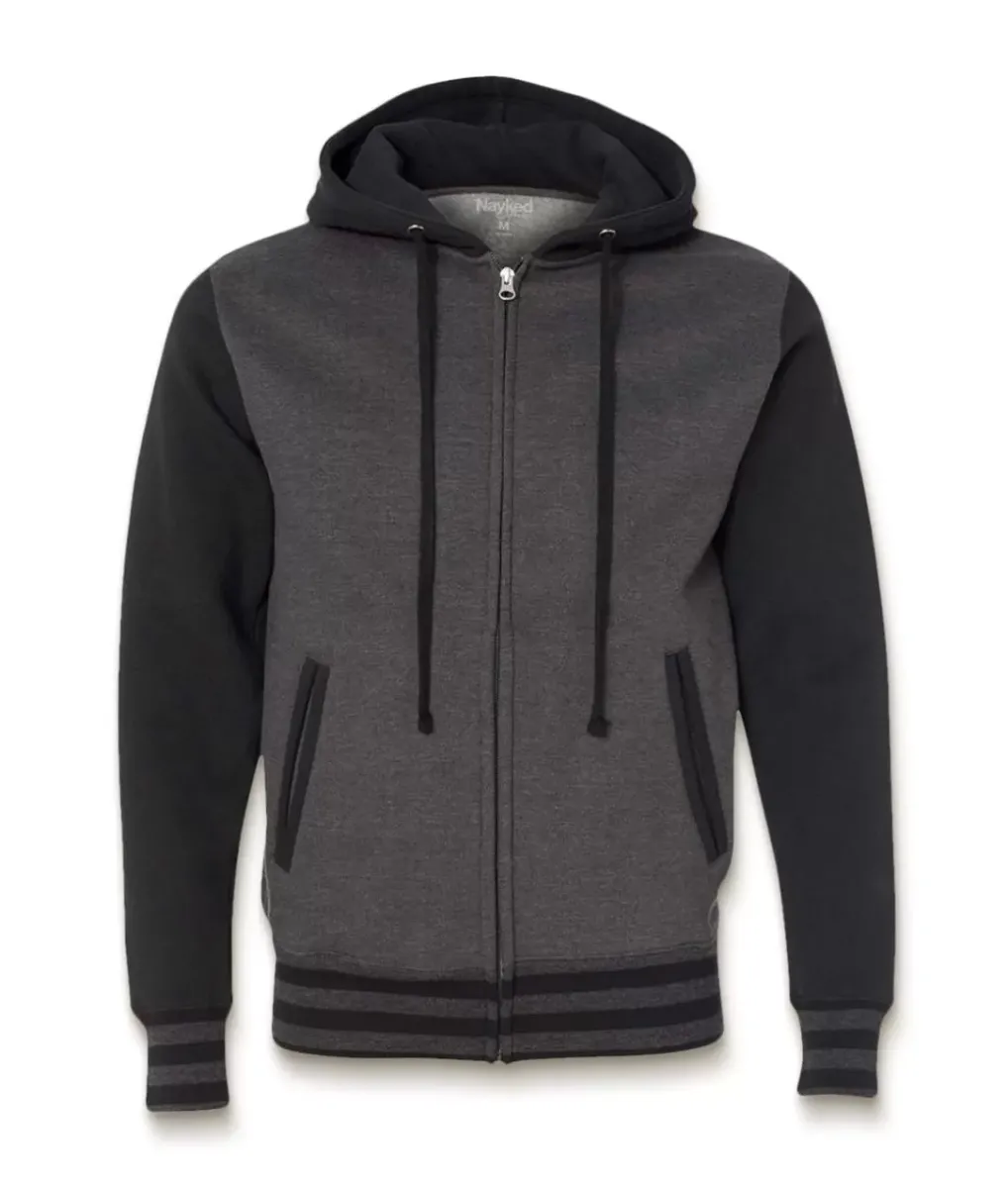 Fashion Nayked Apparel Varsity Full-Zip Hooded Fleece Jacket