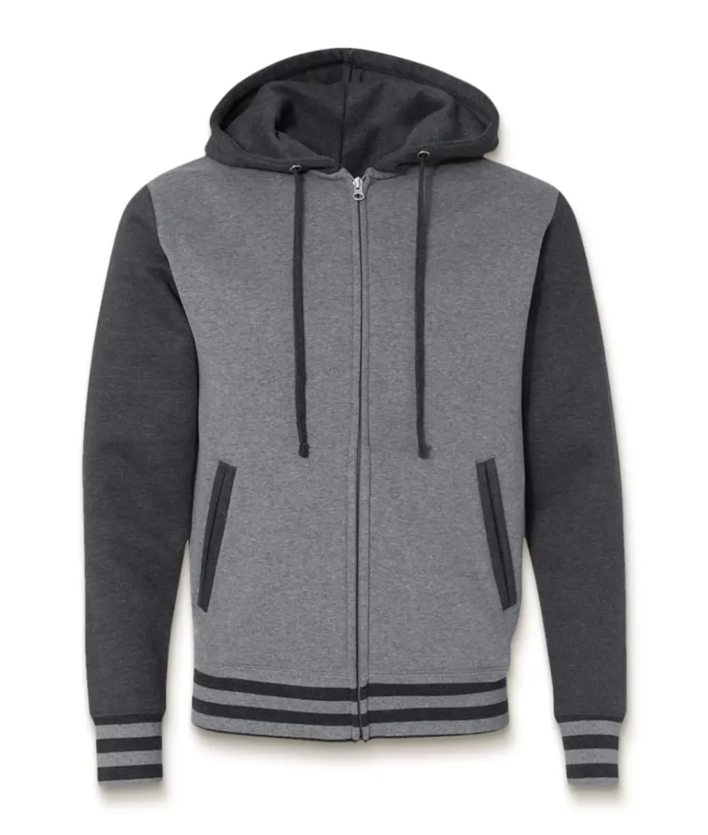 Fashion Nayked Apparel Varsity Full-Zip Hooded Fleece Jacket