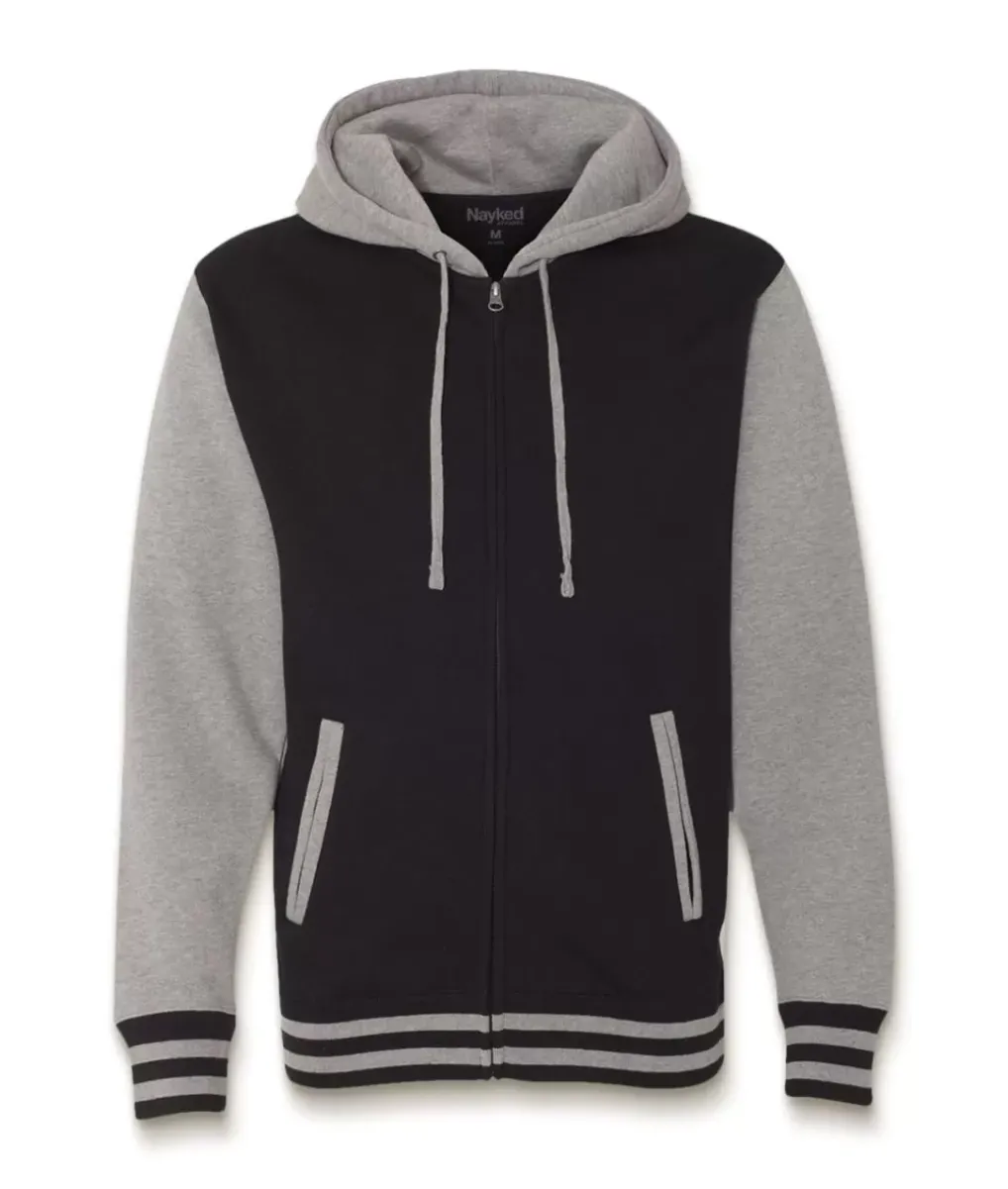 Clearance Nayked Apparel Varsity Full-Zip Hooded Fleece Jacket