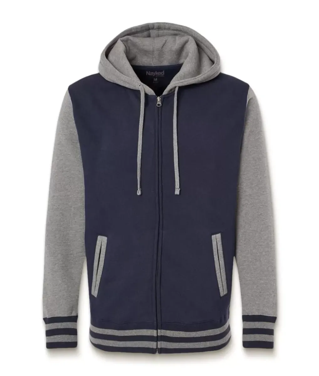 Clearance Nayked Apparel Varsity Full-Zip Hooded Fleece Jacket