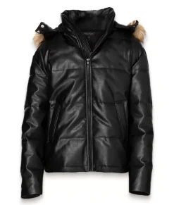 Hot Nayked Apparel Vegan Leather Recycled Puffer Jacket Black Vegan Leather