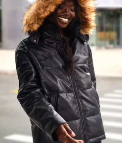 Discount Nayked Apparel Vegan Leather Recycled Puffer Jacket Black Vegan Leather