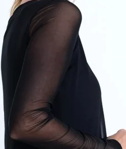 Hot Nayked Apparel Women'S Mesh Sleeve Overlay Crop Top/Discontinued Black