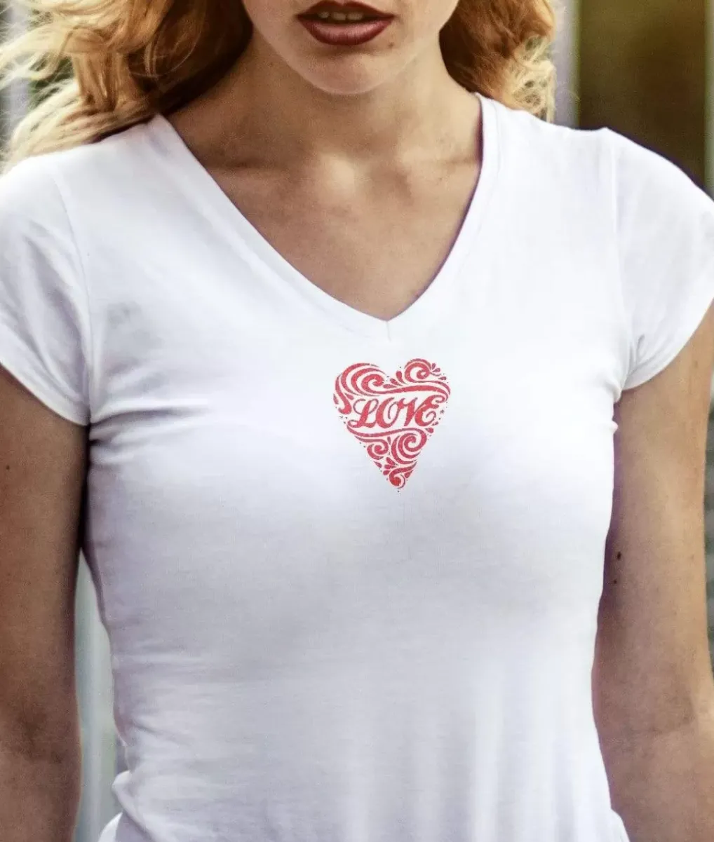 Discount Nayked Apparel Women'S Ridiculously Soft Deep V Graphic Tee | Love Script White