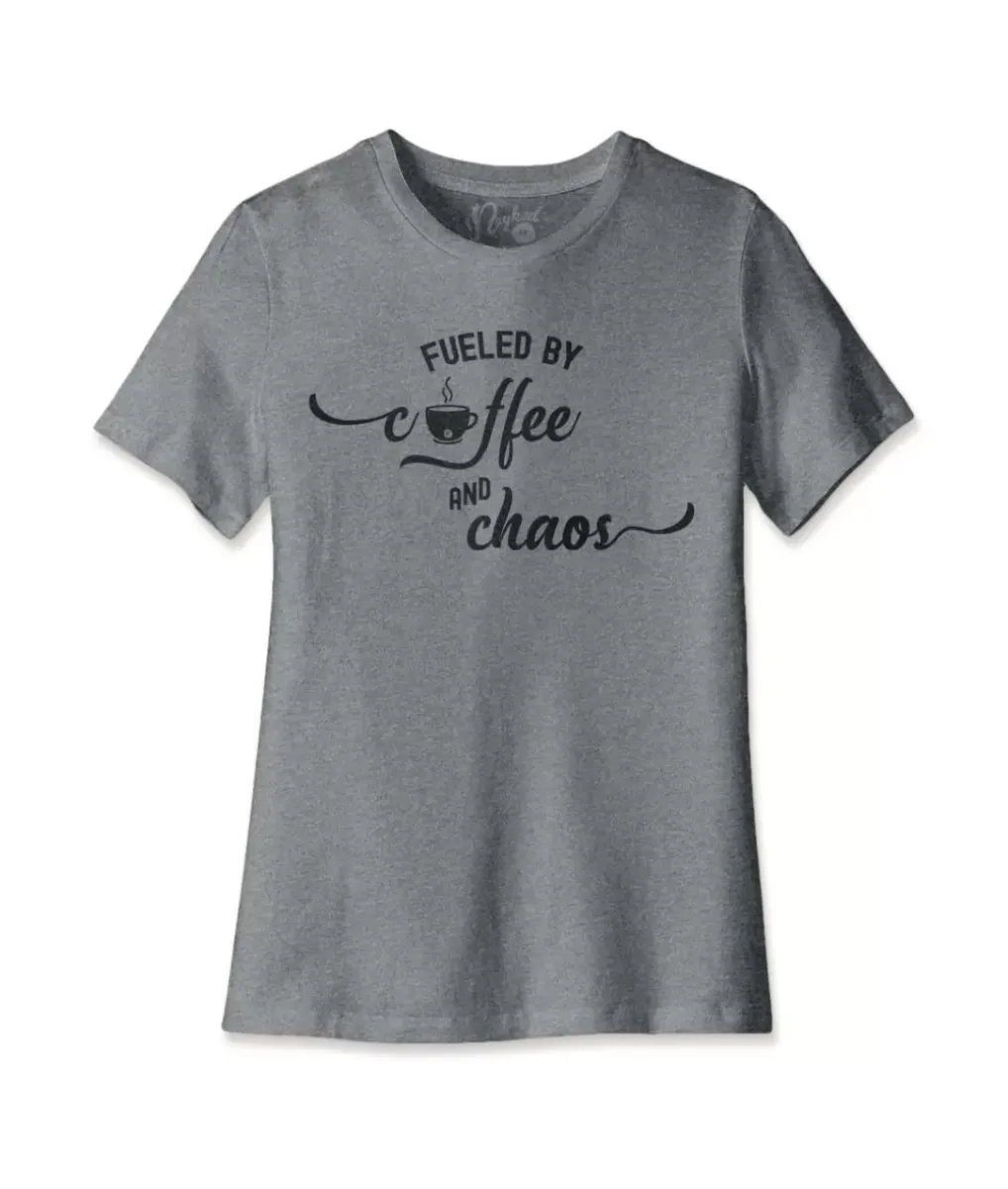 Fashion Nayked Apparel Women'S Ridiculously Soft Midweight Graphic Tee | Fueled By Coffee And Chaos
