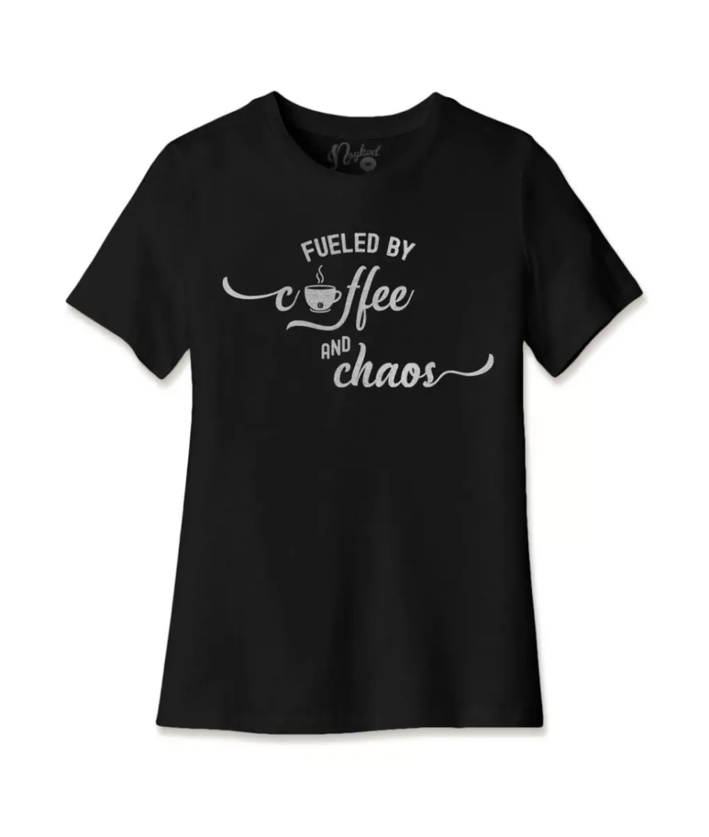 Fashion Nayked Apparel Women'S Ridiculously Soft Midweight Graphic Tee | Fueled By Coffee And Chaos