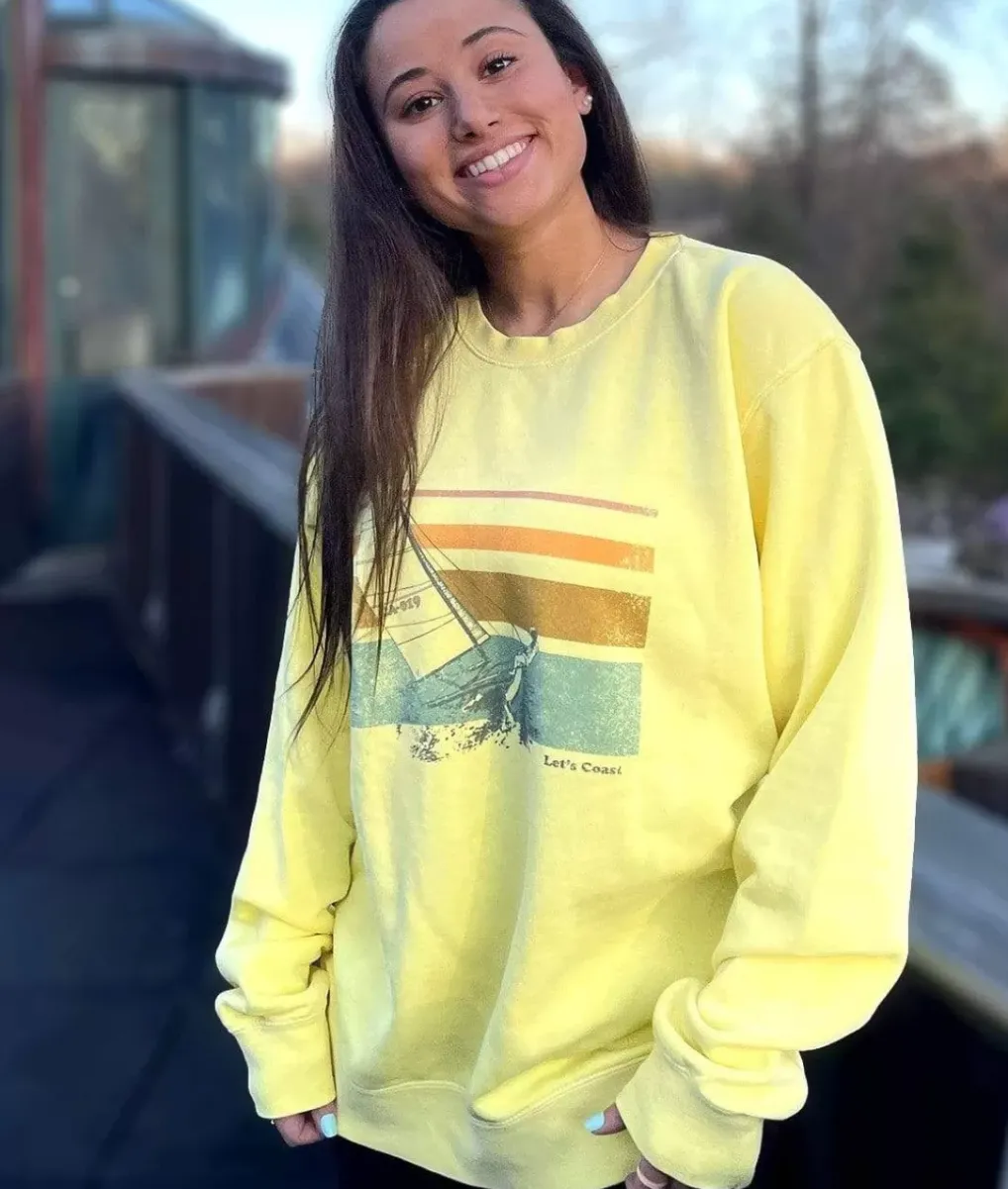 Online Nayked Apparel Women'S Ridiculously Soft Oversized Pigment-Dyed Graphic Sweatshirt | Sailboat Pigment Yellow