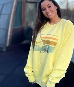 Online Nayked Apparel Women'S Ridiculously Soft Oversized Pigment-Dyed Graphic Sweatshirt | Sailboat Pigment Yellow