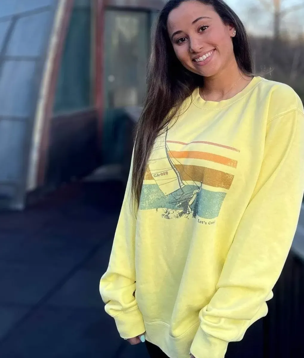 Discount Nayked Apparel Women'S Ridiculously Soft Oversized Pigment-Dyed Graphic Sweatshirt | Sailboat Pigment Yellow