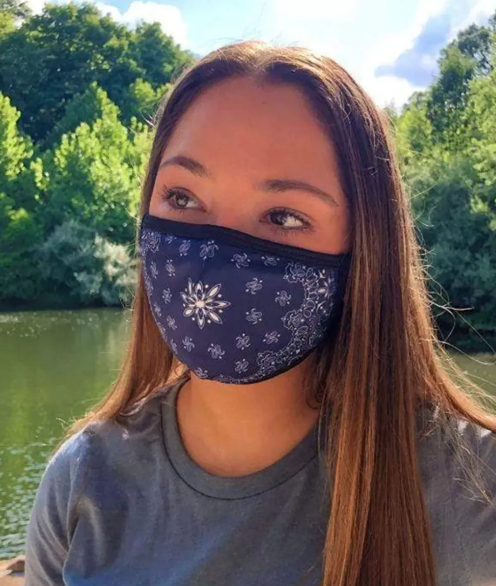 New Nayked Apparel Women'S Ridiculously Soft Bandana Print 2-Layer Face Mask With Adjustable Ear Loops Navy