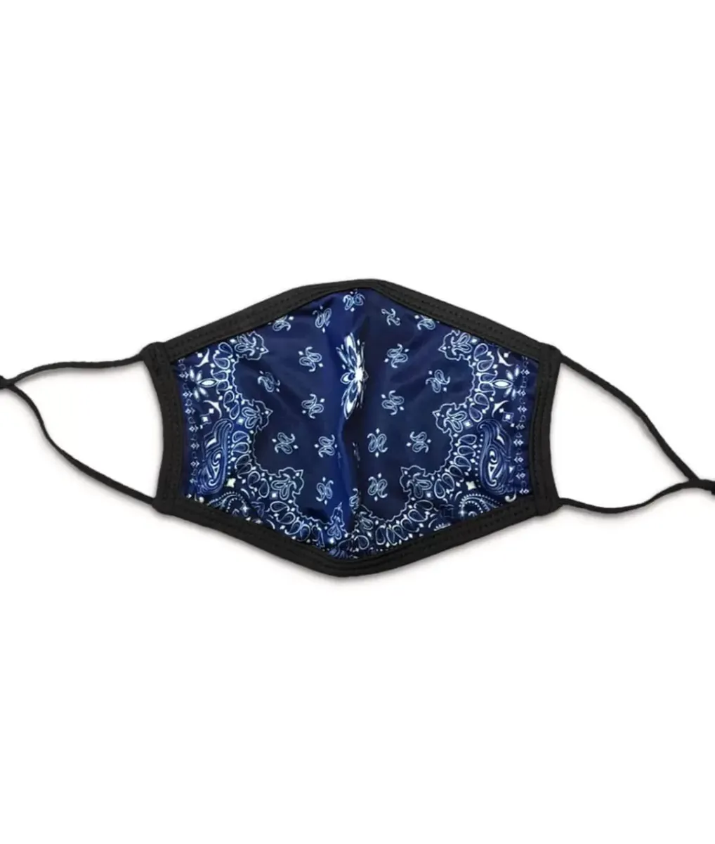 New Nayked Apparel Women'S Ridiculously Soft Bandana Print 2-Layer Face Mask With Adjustable Ear Loops Navy