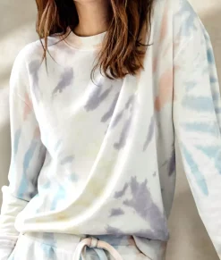 New Nayked Apparel Women'S Soft Tie Dye Recycled Washed Terry Pullover Sweatshirt Spectrum Spiral Tie Dye