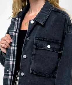 Clearance Nayked Apparel Women'S Vintage Washed Oversized Denim Jacket/Discontinued Black Denim